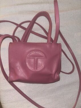 Telfar Pink Leather Crossbody Bag - mini